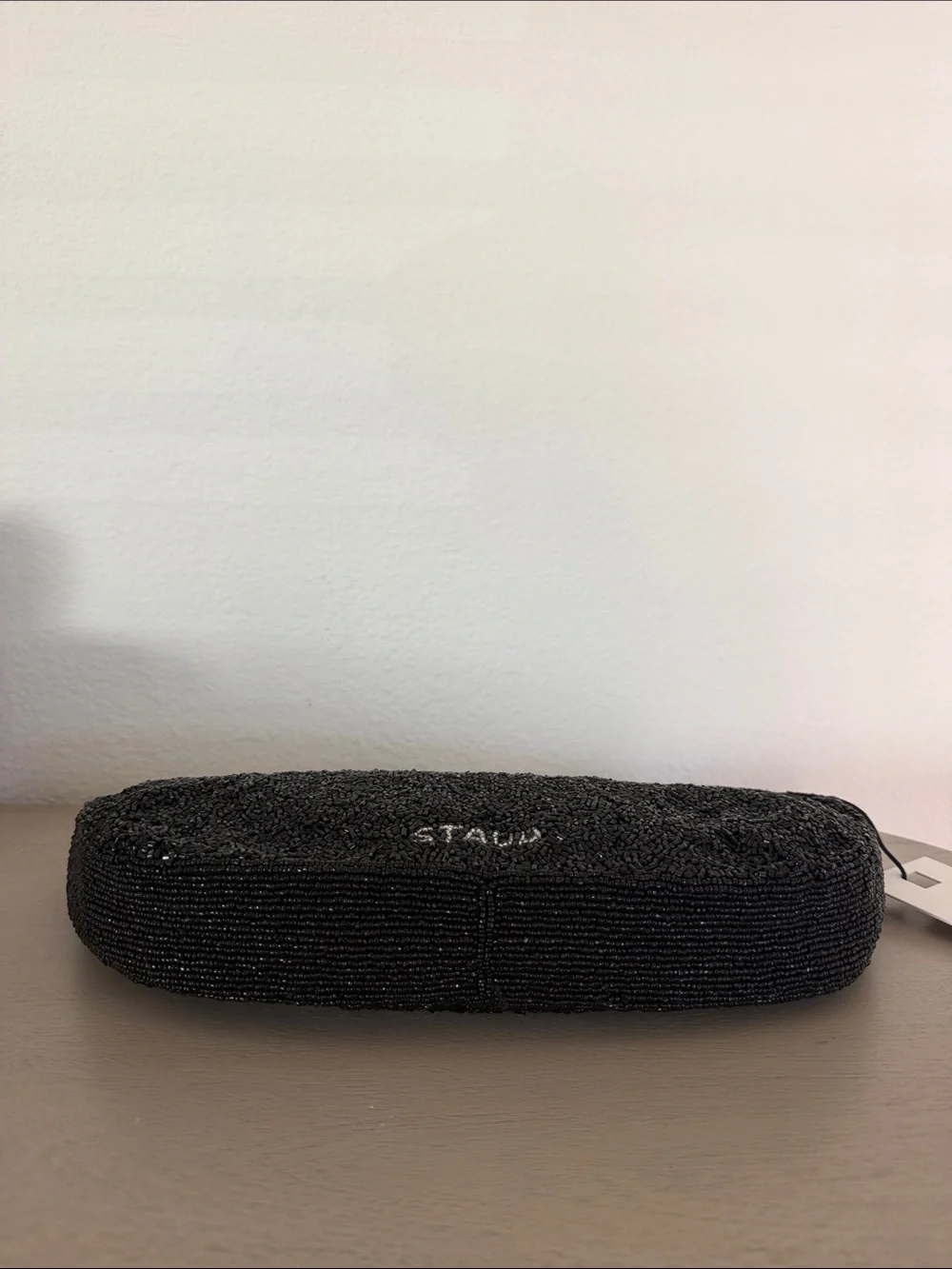 STAUD Black Beaded Shoulder Bag with Top Zip
